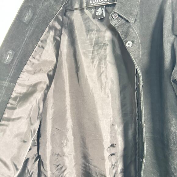 Vintage Dialogue Women's Black 100% Suede Leather Collared Button Front Jacket M - Picture 2 of 5